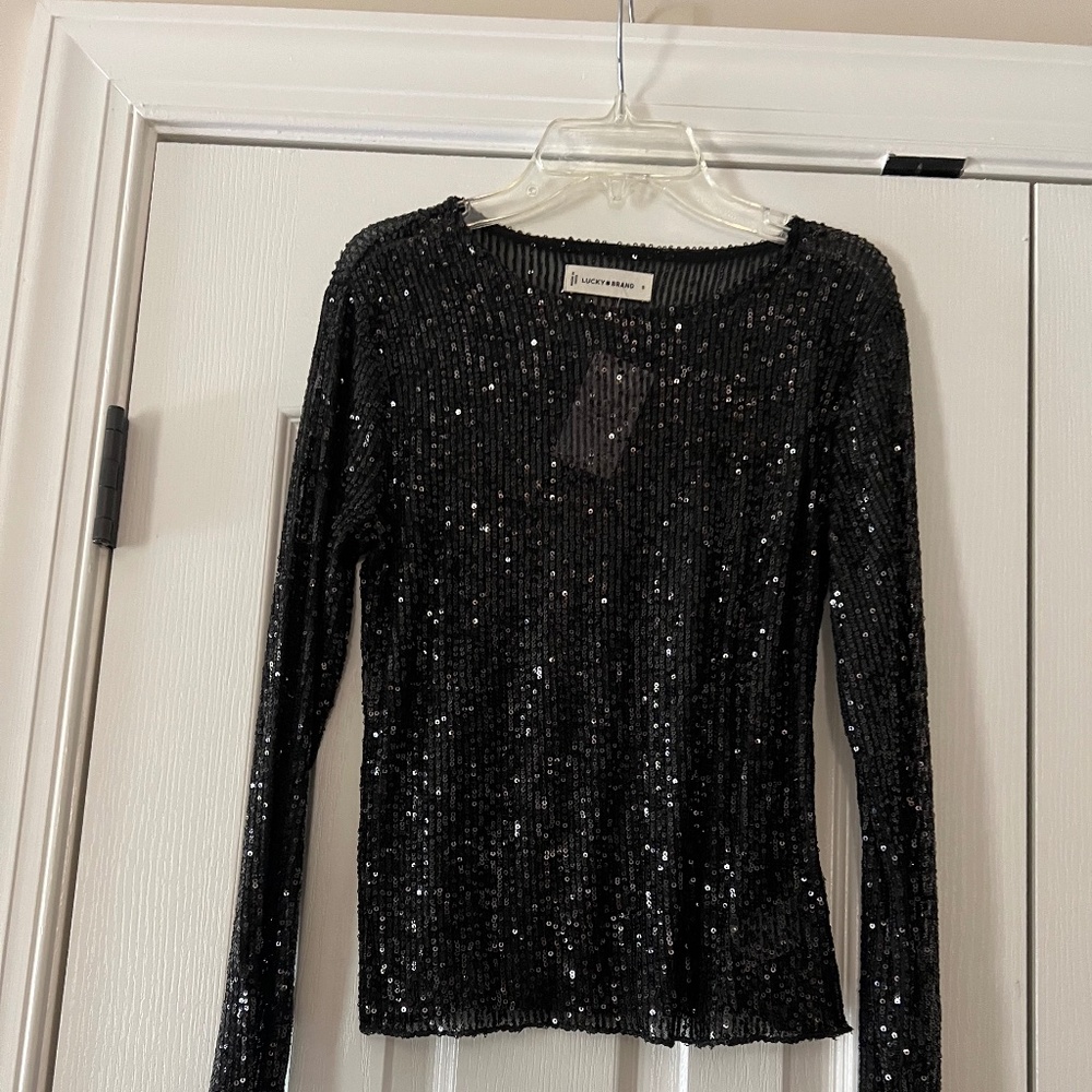 Lucky Brand Long Sleeve Black Sequin Top NWT